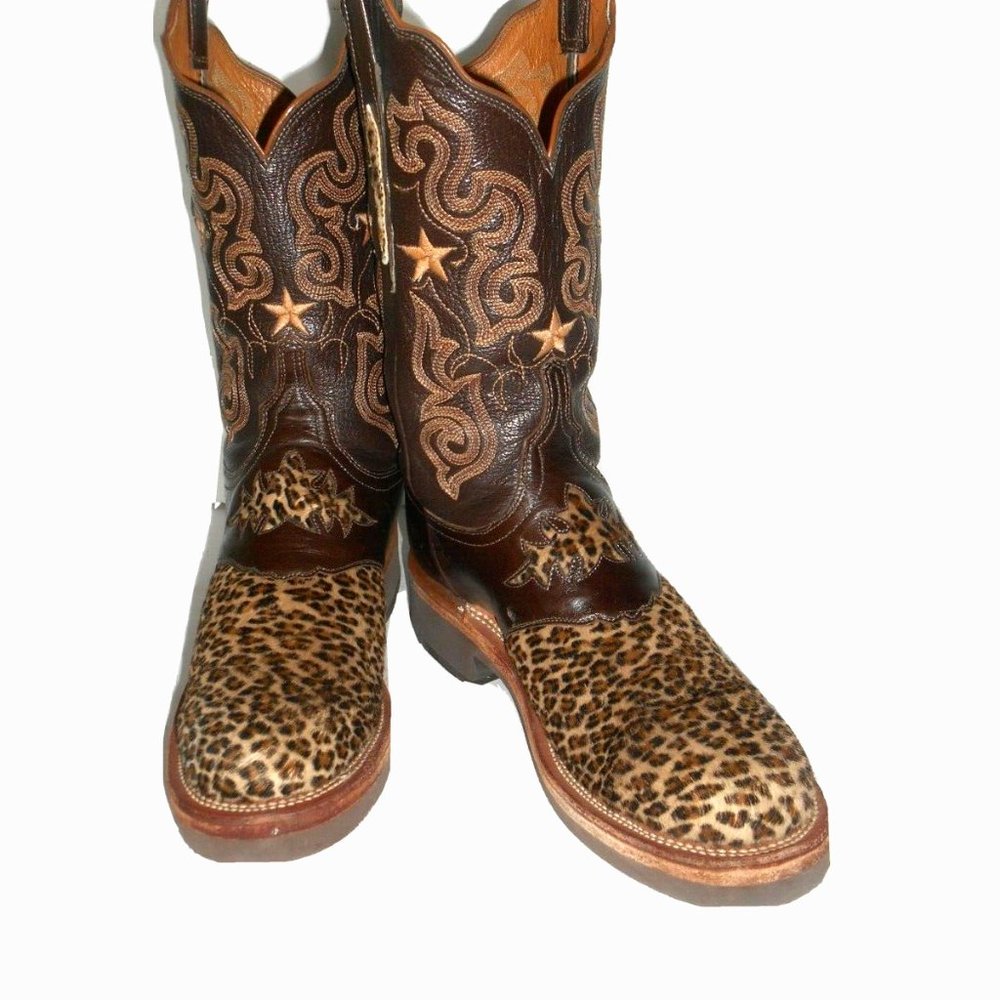 7 C Lucchese 2000 Brown Hair on Cheetah Print Crepe Sole Boots